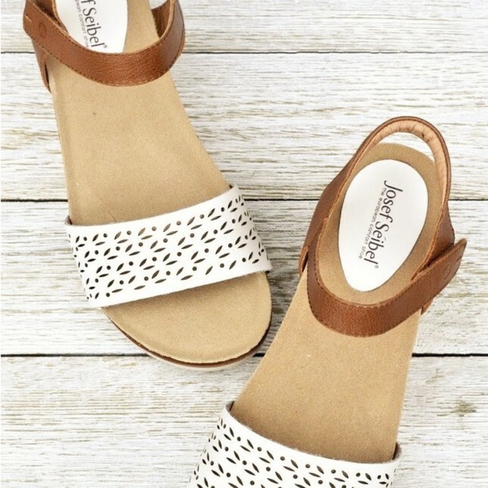 Josef Seibel White and Brown Sandals Comfortable and Stylish size 39